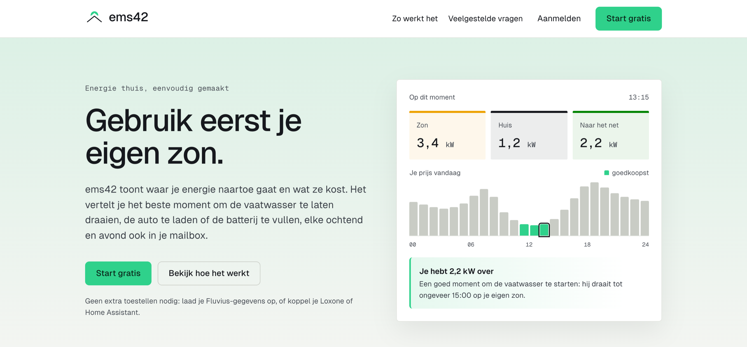 De homepage van ems42: gebruik eerst je eigen zon.